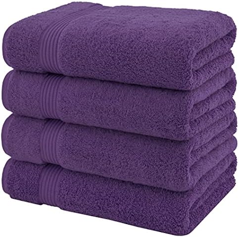 American Veteran Towel, 100% Cotton Turkish Bath Towels for Bathroom 4 Pack, 27x54 Extra Large Premium Soft Drying Bathroom Towels, Purple