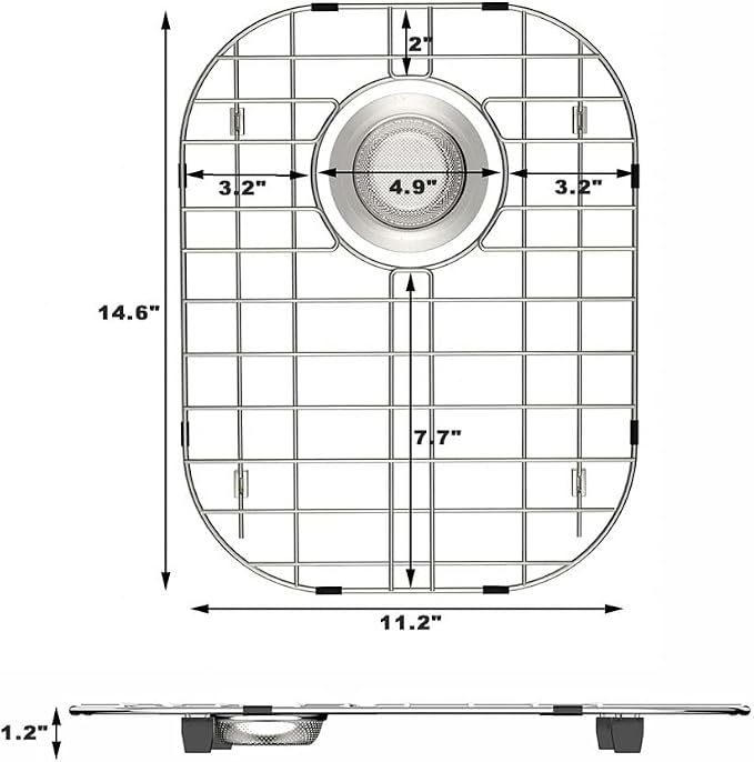 Kitchen Sink Bottom Grid Protector, 304 Stainless Steel Sink Grate with Rear Drain Universal Metal Sink Rack 14.6" X 11.2"