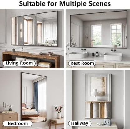 Bathroom Mirror 36x60 Matte Black Rectangle Bathroom Wall Mirror for Over Sink, Modern Large Vanity Mirror, HD Tempered Glass, Anti-Rust Aluminum Alloy Frame, for Living Room, Bedroom, Entryway