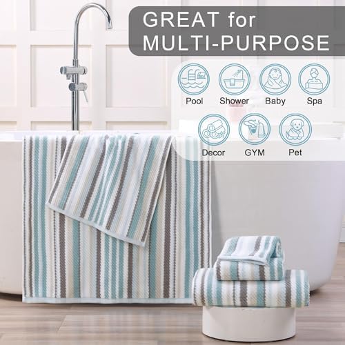 VOOVA & MOVAS Aqua Bath Towels 4 Pack, 100% Cotton, 28x52 in, Striped