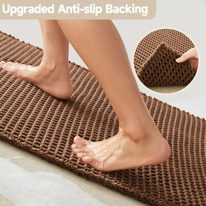 TYUU Waffle Bath Mat, Boho Bathroom Rugs Non Slip, 48x24 Mocha