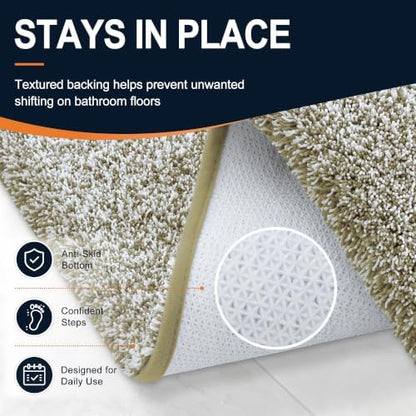 OLANLY Microfiber Bathroom Rugs 59x24, Quick Dry Mat, Moss Green and White