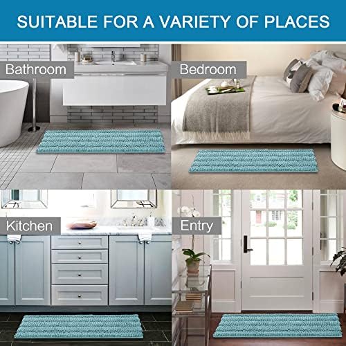 H.VERSAILTEX Bathroom Rugs Bath Rug Set 2 Piece Bathroom Contour Rug Toilet Mat Sets Non Slip Contour Bath Rug Ultra Thick Water Absorbent Striped Bath Mats(47" x 17" Plus 20" x 20" U, Aqua Haze)