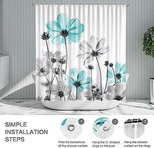 Rustic Floral Shower Curtain, Daisy Shower Curtain Watercolor Painting Farmhouse Waterproof Shower Curtain Sets with 12 Hooks Polyester Fabric Machine Washable Decor Bath Curtain, Retro Daisy