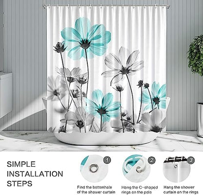 Rustic Floral Shower Curtain, Daisy Shower Curtain Watercolor Painting Farmhouse Waterproof Shower Curtain Sets with 12 Hooks Polyester Fabric Machine Washable Decor Bath Curtain, Retro Daisy