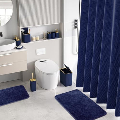 Bathroom Accessory Set - Bathroom Set, 12PC Bathroom Accessories Set, Navy Blue Bathroom Accessories Set, Mini Trash Can, Toilet Brush, Trash Can & Soap Dispenser