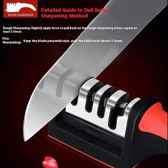 4-in-1 Kitchen Knife Accessories: 3-Stage Knife Sharpener Helps Repair, Restore, Polish Blades and Cut-Resistant Glove (Black), for Kitchen Chef Knives & Scissor