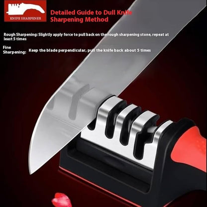 4-in-1 Kitchen Knife Accessories: 3-Stage Knife Sharpener Helps Repair, Restore, Polish Blades and Cut-Resistant Glove (Black), for Kitchen Chef Knives & Scissor
