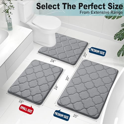 OLANLY Memory Foam Bath Mat Rug 24x16, Ultra Soft and Absorbent Bathroom Rugs, Non-Slip, Comfortable, Machine Washable Bath Carpet for Bathroom Floor, Tub, Shower and Home Decor Accessories, Dark Grey