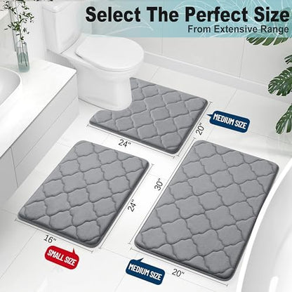 OLANLY Memory Foam Bath Mat Rug 24x16, Ultra Soft and Absorbent Bathroom Rugs, Non-Slip, Comfortable, Machine Washable Bath Carpet for Bathroom Floor, Tub, Shower and Home Decor Accessories, Dark Grey