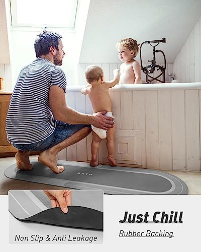 MontVoo Bath Mat Runner - Long Non Slip Absorbent Quick Dry Thin Bath Rug for Bathroom Floor Mat - Rubber Backed - Stain Resistant - Easy Care - Gray 17"x50"