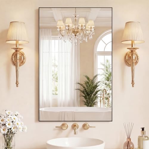 Sweetcrispy Black Bathroom Mirrors for Over Sink, 24" x 40" Rectangle