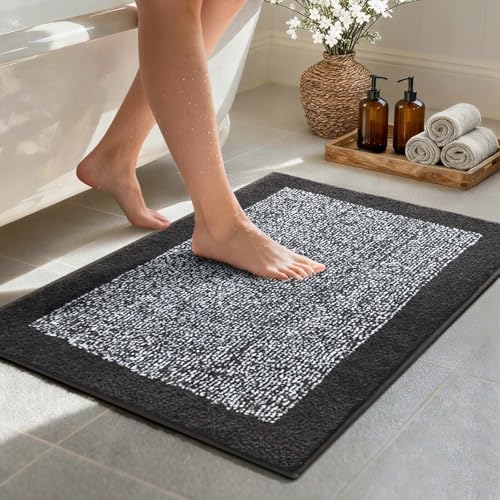 Bathroom Rugs 30x20 Non Slip Washable, Soft Absorbent Bath Mat Dark Grey