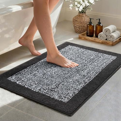 Bathroom Rugs 30x20 Non Slip Washable, Soft Absorbent Bath Mat Dark Grey