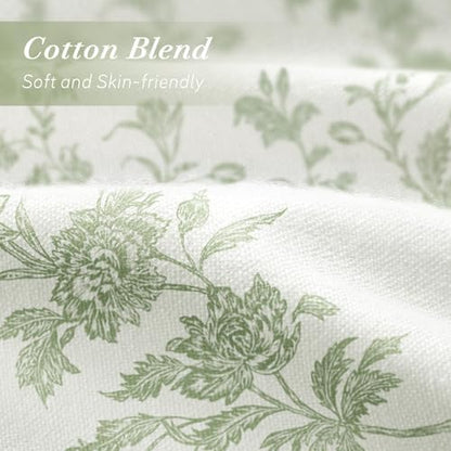 Sage Green Floral Shower Curtain,Vintage Cotton Cottagecore Shower Curtains for Bathroom, 60" W x 72" L