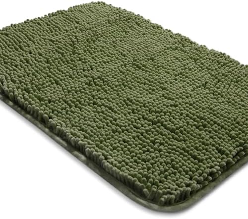 Yeaban Chenille Sage Bathroom Rug 17"x24", Non-Slip Rubber Backing