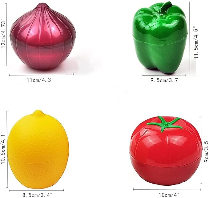 OUKEYI Onion, tomato, lemon, green pepper 4 PCS Vegetable and Fruit Storage Containers for Fridge,，Reusable SiliconeRefrigerator Box Storage Bowls Saver Holder Keeper