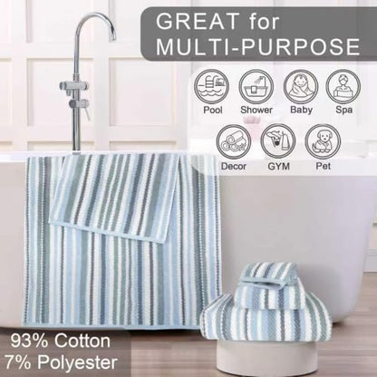 VOOVA & MOVAS Bath Hand Towels 4 Pack, Cotton Blend, 16x27 in, Blue Striped