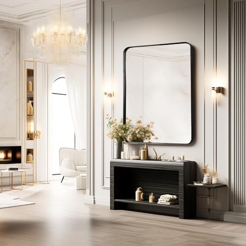 Black Bathroom Vanity Mirror Over Sink 40x30, Large Wall Rectangle Mirror