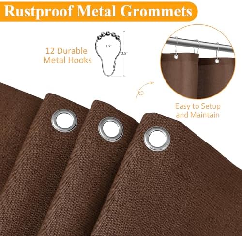 Naturoom Linen Shower Curtain 84 Inch for Bathroom Caramel Brown 1 Panel