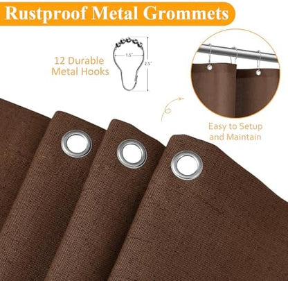 Naturoom Linen Shower Curtain 84 Inch for Bathroom Caramel Brown 1 Panel