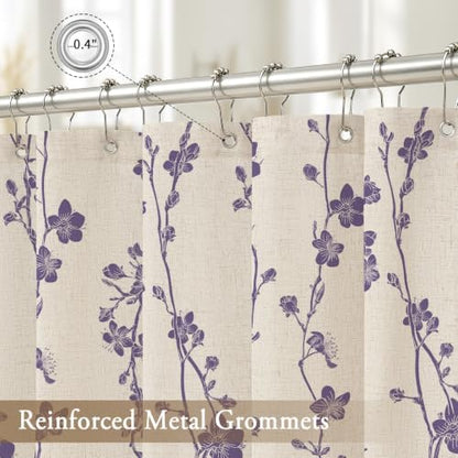 Gibelle Purple Farmhouse Linen Shower Curtain, Boho Floral Fabric, 72 x 72