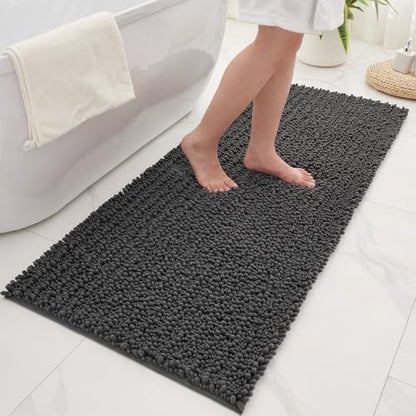 Bathroom Rugs Non Slip Washable 44x24, Extra Thick Soft Chenille Absorbent Bath Mat, High Density Barrier Non Slip Backing, Quick Dry Plush Shaggy Floor Carpet for Tub&Shower, Darkgrey
