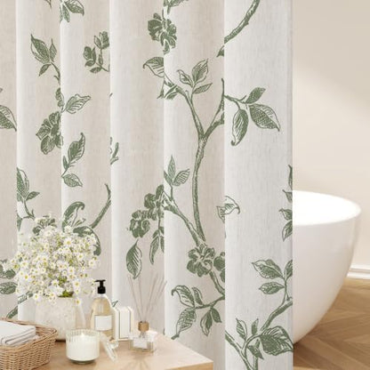 MitoVilla Small Stall Linen Floral Shower Curtain for Bathroom,36 x 72