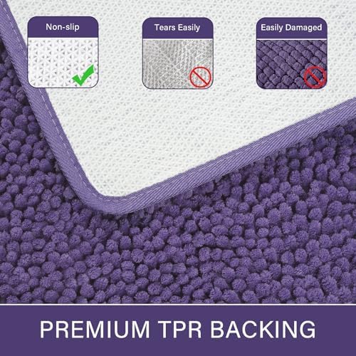 LOCHAS Luxury Bathroom Rug Shaggy Bath Mat 20 x 32 Inch, Dark Purple