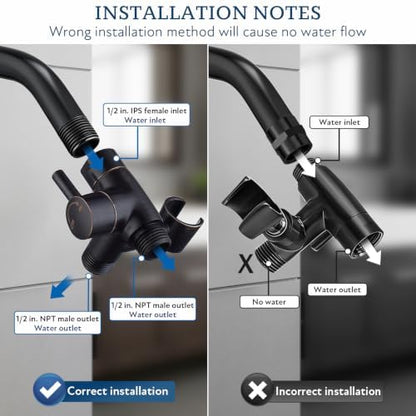 G-Promise Solid Metal Shower Head Diverter with Holder 3-Way