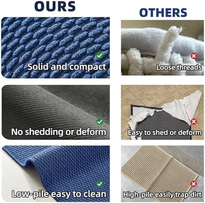 TYUU Bathroom Rugs Non Slip Washable, Super Absorbent Thin Bath Mat Small Quick Dry Low Pile Bathroom Rug, Navy Blue 20"x30"
