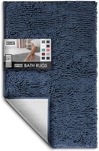 Hearth & Harbor Bathroom Rugs, Chenille Bath Mat - Machine Washable Bath Mats for Bathroom Non-Slip Backing Rubber, Quick Dry Bathroom Mat