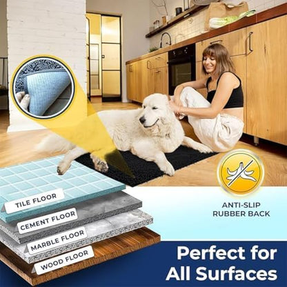 Muddy Mat® | Chenille Bathroom Rugs Quick Dry Microfiber Mats Non Slip Washable, Extra Thick, Soft and Highly Absorbent Bath Mats for Bathroom, Kitchen, and Shower Floor - Black 36"x60"