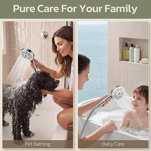 6-Setting Filtered Handheld Shower Head, JDO High Pressure Shower Head with Replaceable Filter Cartridge 4.7 Inch Detachable Showerhead for Chlorine Hard Water Removal 59 Inch Stainless Steel Hose