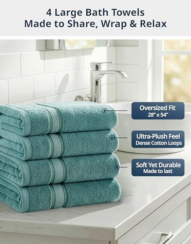 LANE LINEN Bath Towel Set Absorbent Quick Dry 100% Cotton 4 Piece - Teal
