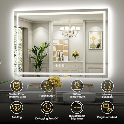 Briivue 55x40 Inch LED Bathroom Mirror with Lights, Backlit & Front Lit
