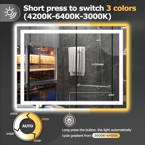 Hivone 48"X36" LED Bathroom Mirror with Lights, UL Listed