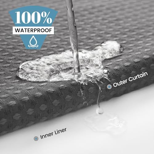 No Hook Waffle Shower Curtain with Snap in Liner Set, 71x80, Dark Grey