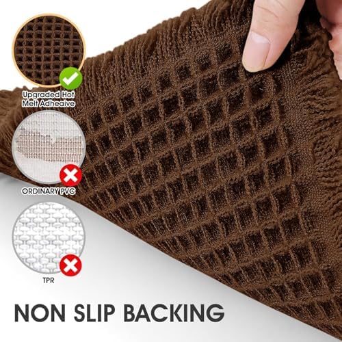 IM HOME Waffle Bath Mat Set 3 Piece Brown,Woven Modern Bath Rug Mats, Absorbent Non Slip Bath Floor Mat, Soft Washable Boho Bath Rugs with Tassels for Bathroom, Bedroom, Kitchen,Tub