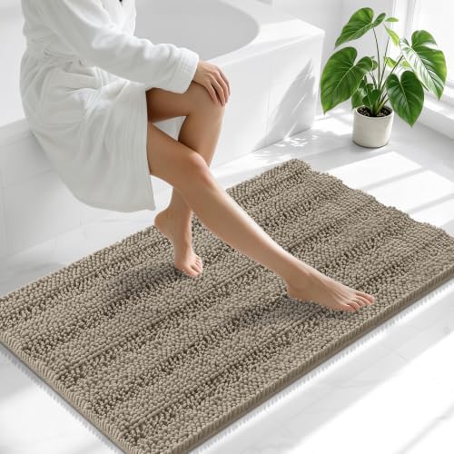 Smiry Thick Chenille Bathroom Runner Rugs 44x24, Soft Bath Mat, Warm Taupe