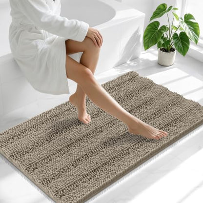 Smiry Thick Chenille Bathroom Runner Rugs 44x24, Soft Bath Mat, Warm Taupe