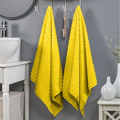 Elegant Comfort 100% Turkish Cotton Corduroy Ribbed Luxury Soft 2 Pack Bath Towels 27 x 54 Inch - Ultra Plush, Absorbent, Quick Dry, Hotel Spa Quality Towels for Bathroom Essentials, Yellow