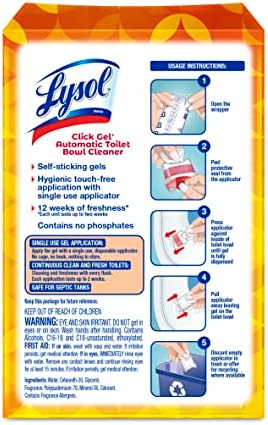 Lysol Click Gel Automatic Toilet Bowl Cleaner, Gel Toilet Bowl Cleaner, For Cleaning and Refreshing – Mango & Hibiscus, 6 applicators (Pack of 4, 24 Count Total)