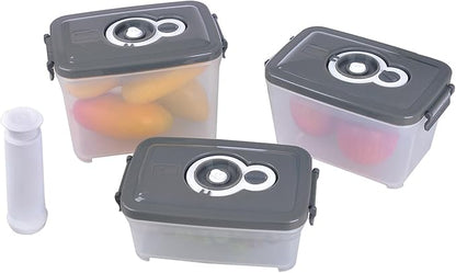 MTR Set of 3 Value Pack Food Storage Containers Vented Hole & Vacuum Pump BPA Free Kitchen Storage Dishwasher Safe Microwave Safe Freezer Safe Airtight Silicone Containers Leakproof & Reusable (3)