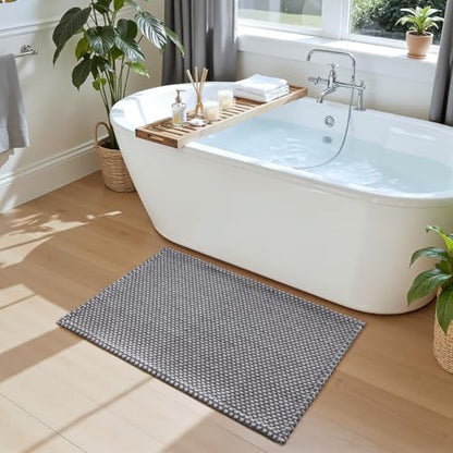 DEXI Chenille Bath Mat 32x20, Soft Absorbent Bathroom Rugs, Grey and White