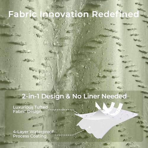 Green Boho Fabric Shower Curtain 72 x 84 Inches