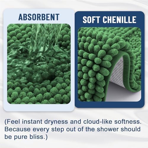 Grandaily Chenille Striped Bathroom Rugs 36x24, Extra Thick and Soft Absorbent Bath Mats, Rubber Backing, Plush Shaggy Shower Carpet, Machine Wash Dry, Bath Rug for Bathroom, Olive Green