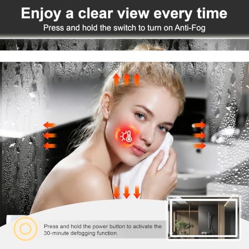 LED Bathroom Mirror with Lights, 30 x 50 Lighted Vanity Wall Mirror