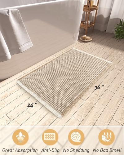 Upgraded Waffle Bath Mat Ultra Absorbent Non Slip Bathroom Mat, 24" x 36"