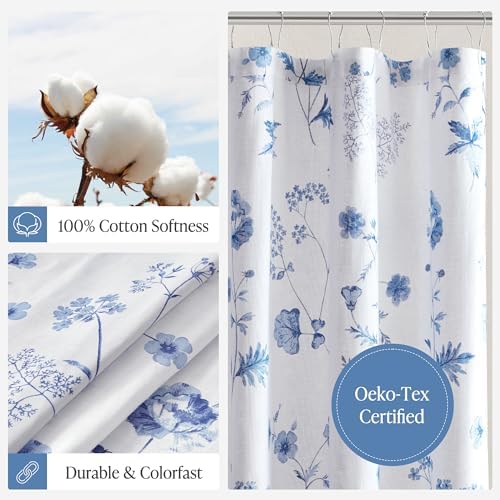 Martha Stewart Cotton Floral Extra Long Shower Curtain, 72 x 72, Blue